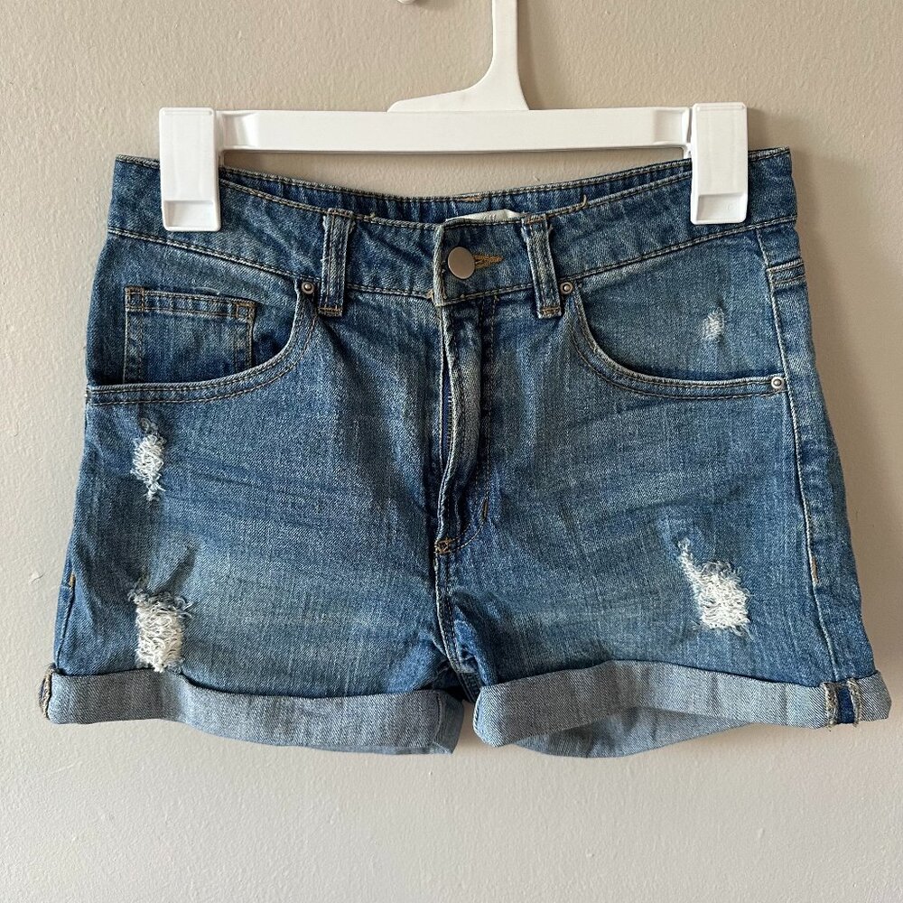 H&M Distressed Denim Shorts – Rolled Hem Blue Jean Cutoffs
